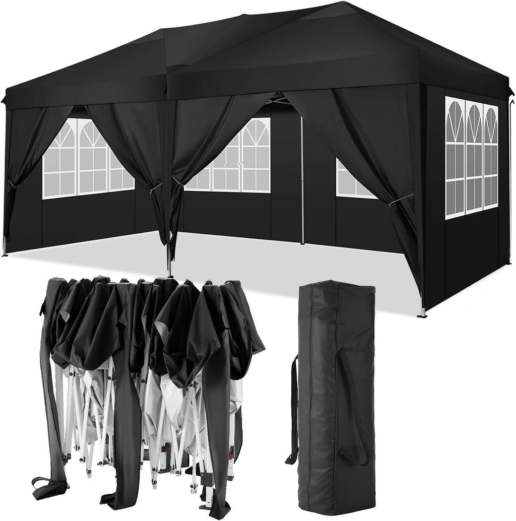 COBIZI 10x19ft Pop Up Canopy, Fully Waterproof Canopy Tent, 10x20 Canopy with Sidewalls, Black