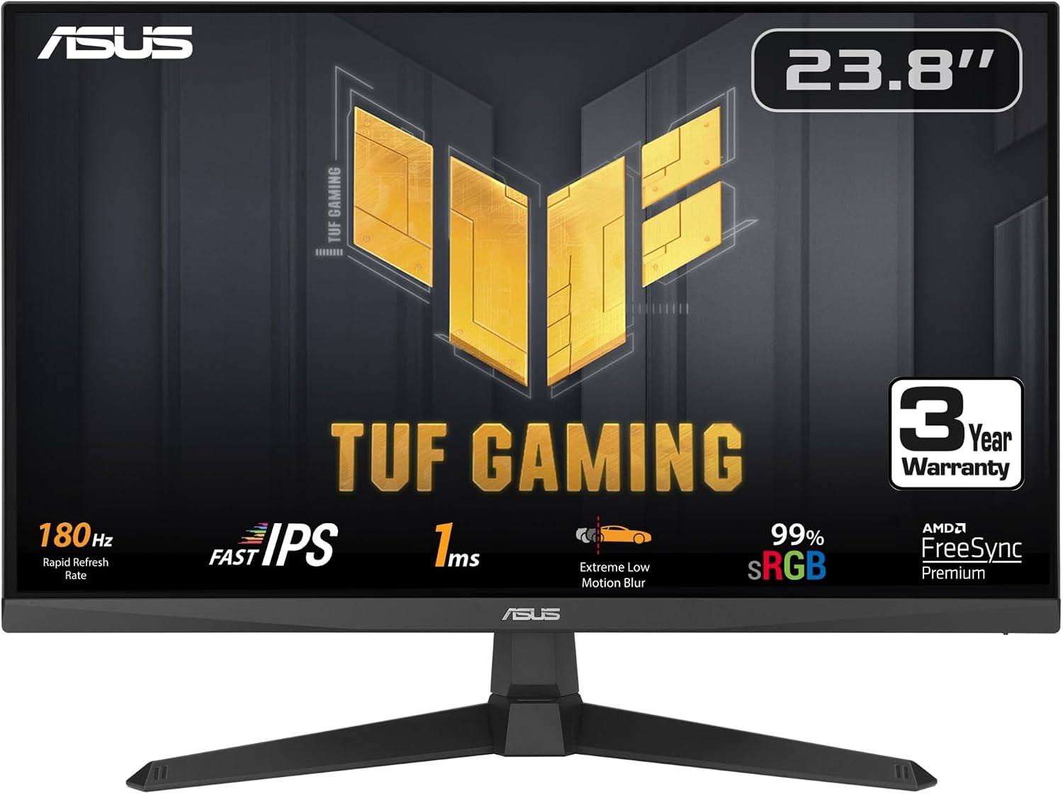 ASUS TUF Gaming 24' (23.8 inch viewable) 1080P Monitor (VG249Q3A) - Full HD, 180Hz, 1ms, Fast IPS, Extreme Low Motion Blur, FreeSync Premium, Speakers, DisplayPort, HDMI, Variable Overdrive, 99% sRGB