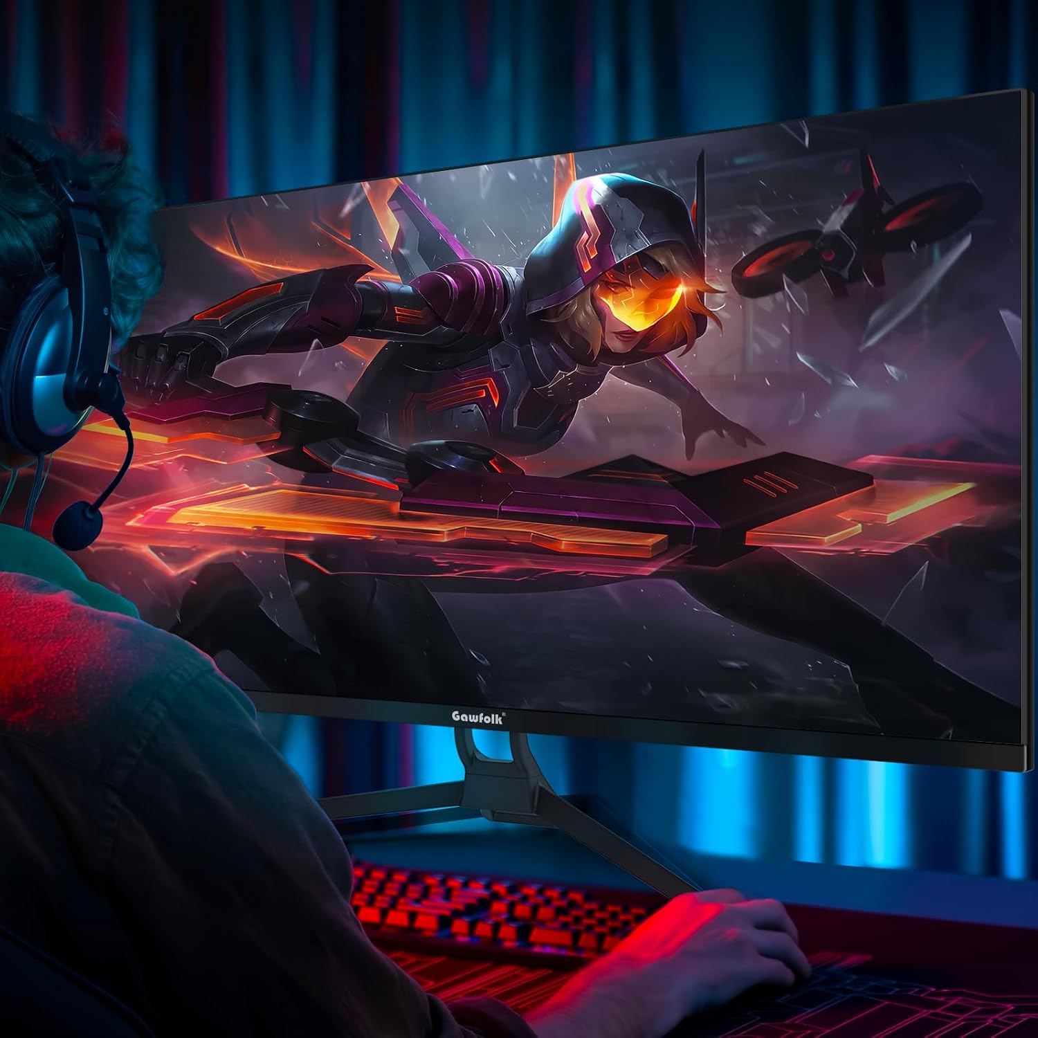 Gawfolk Gaming Monitor 34 inch IPS 120Hz, Ultrawide PC Screen 2560×1080P Ultra-Thin Zero Frame Computer Display for Home Office Business, DP, HDMI, Wall-Mounted, Black