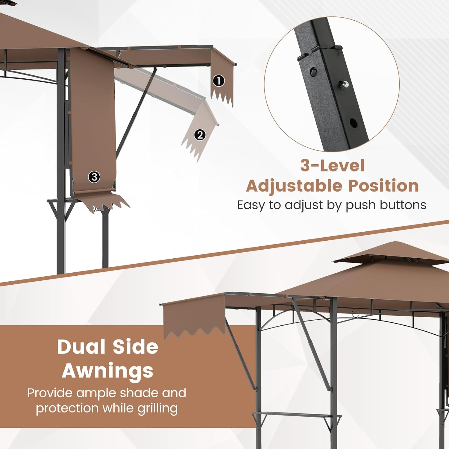 Tangkula 13x5 Ft Grill Gazebo with Dual Side Awnings, 2-Tier Barbecue Gazebo with 2 Shelves, 7 Hooks, Adjustable Shadow, Outdoor Grill Canopy for Backyard Garden Poolside (Coffee)