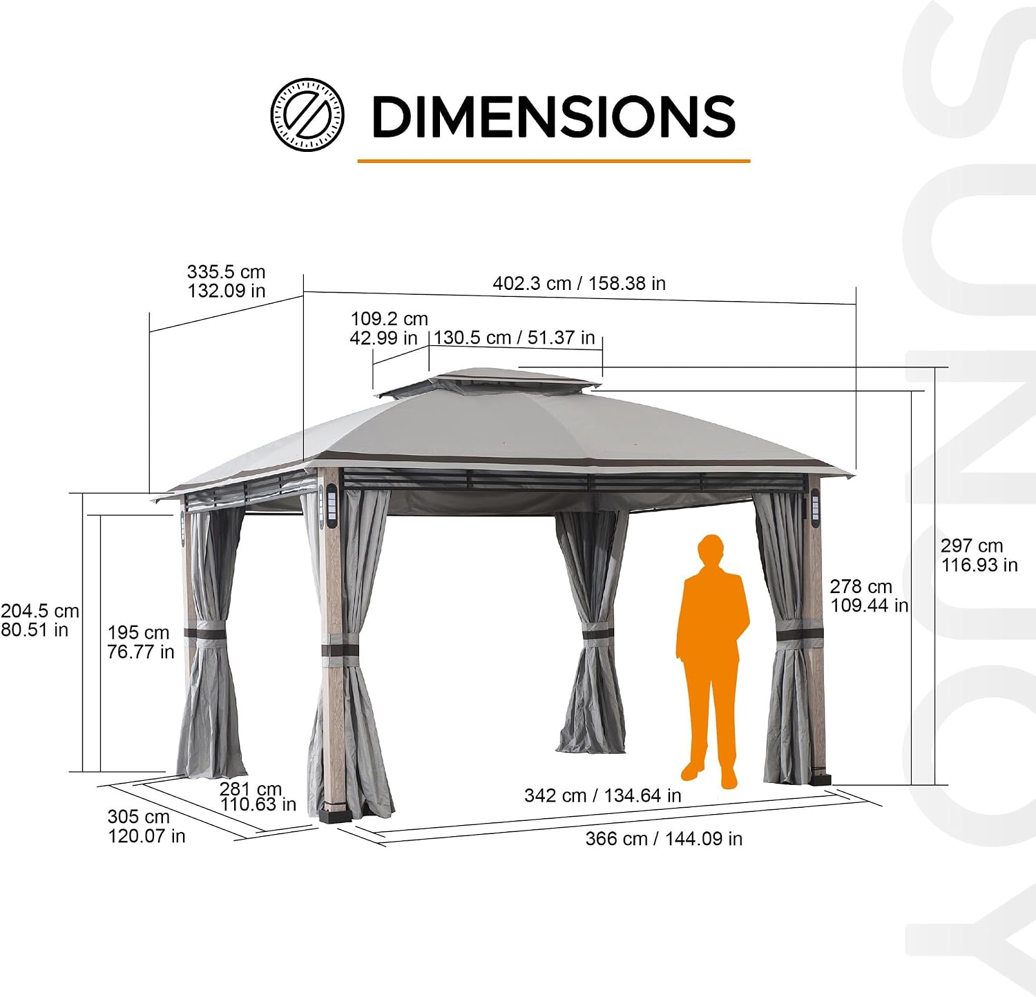 SUNJOY 11 x 13 ft. Soft Top Gazebo Outdoor Patio Powder-Coated Steel Frame 2-Tier Soft top Gazebos with LED Lighting, Bluetooth Sound, Netting and Curtain, Gray