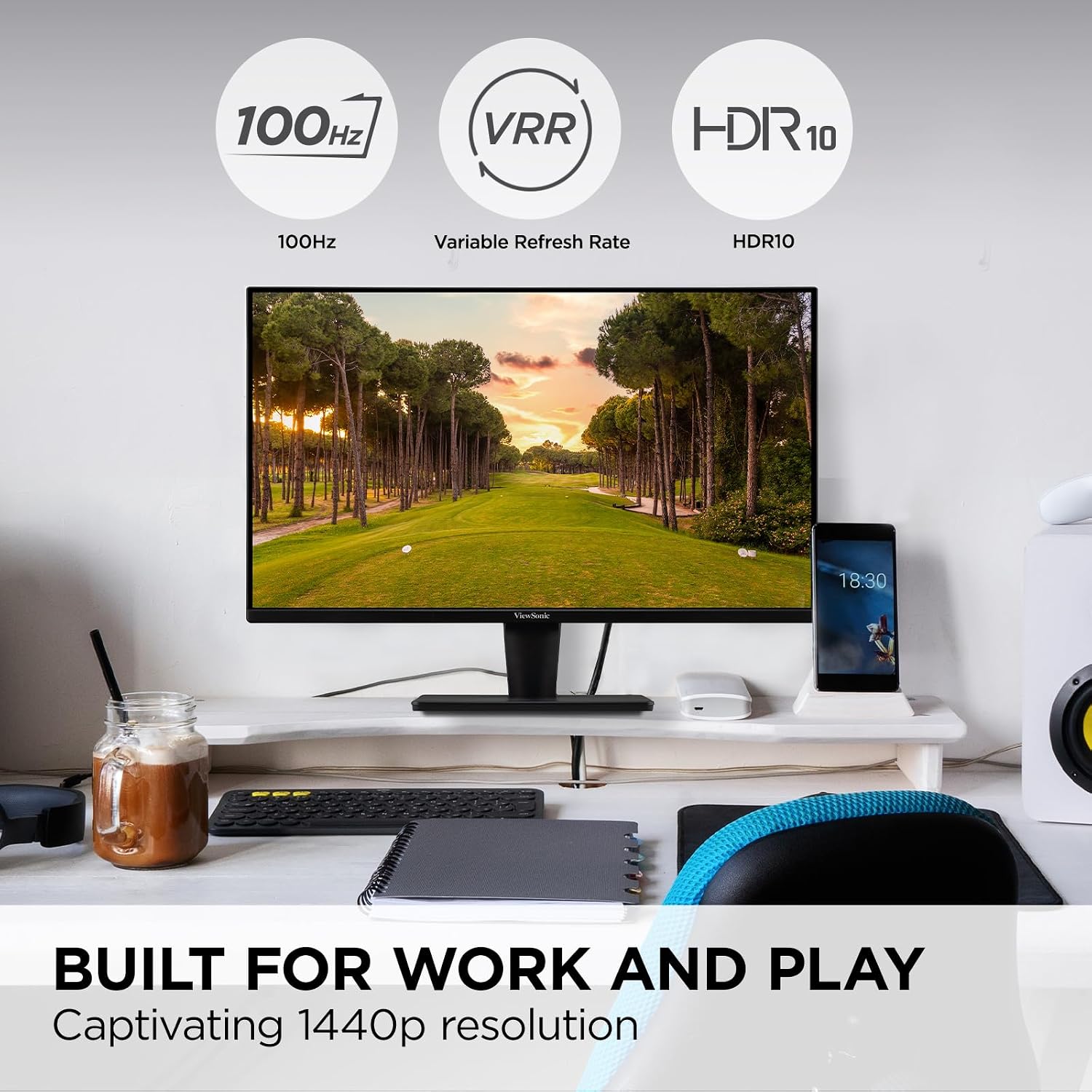 ViewSonic VS2725-2K 27 Inch 1440p Monitor, IPS Display with 100Hz for Smooth Home and Office Viewing, Eye Care Technology, HDMI, and DisplayPort Inputs