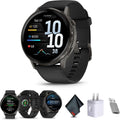 Garmin Venu 4, 45mm, Advanced Fitness Tracker GPS Smartwatch, 1.4' AMOLED Display, Built-in Flashlight, 12 Days of Battery Life, Slate with Black Silicone Band (Watch Bundle)