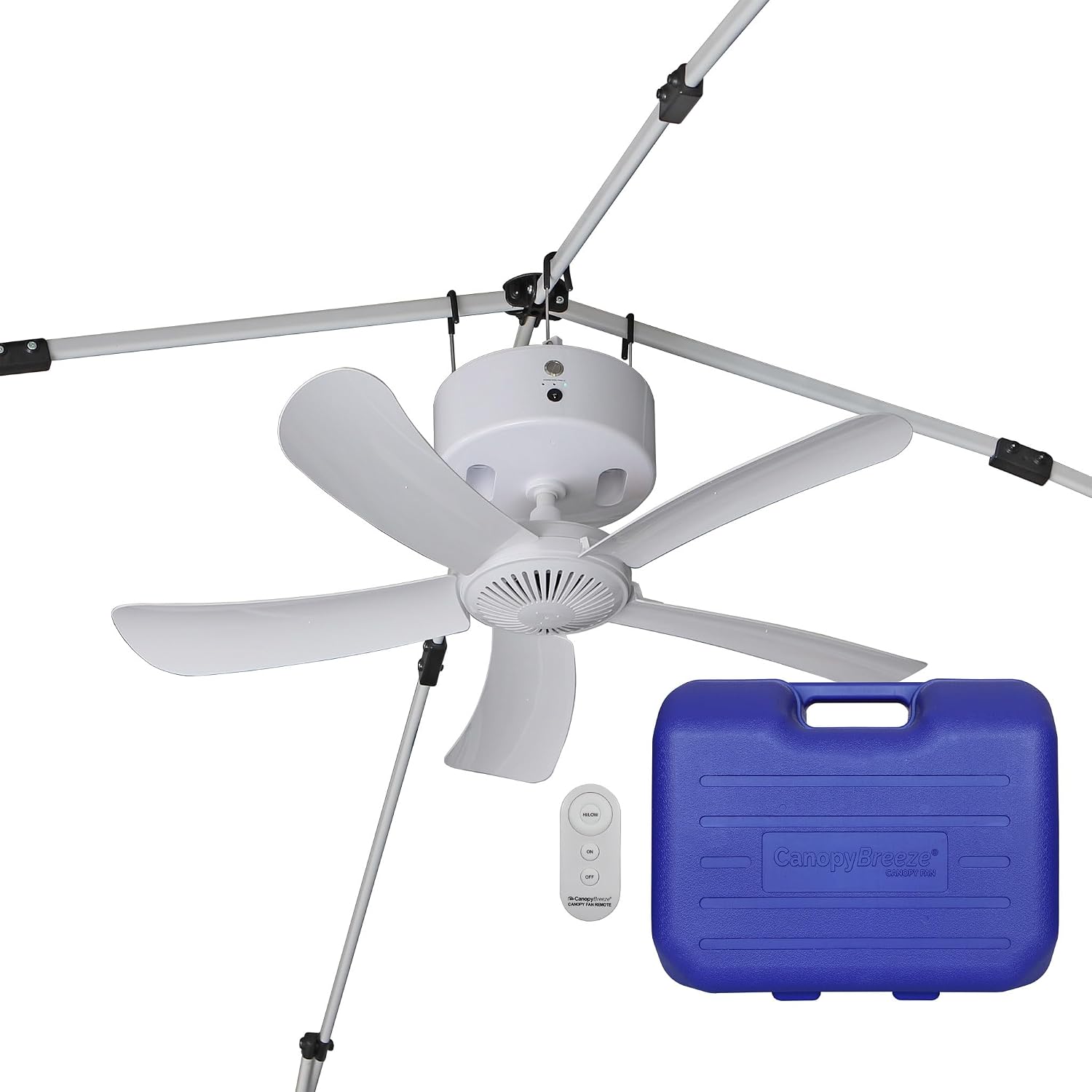 CB305 Large 31' Rechargeable Ceiling Fan for Canopies, Gazebos, Pergolas, Workshops & More. 6-Hour Run Time, Portable with Travel Case, Remote Control