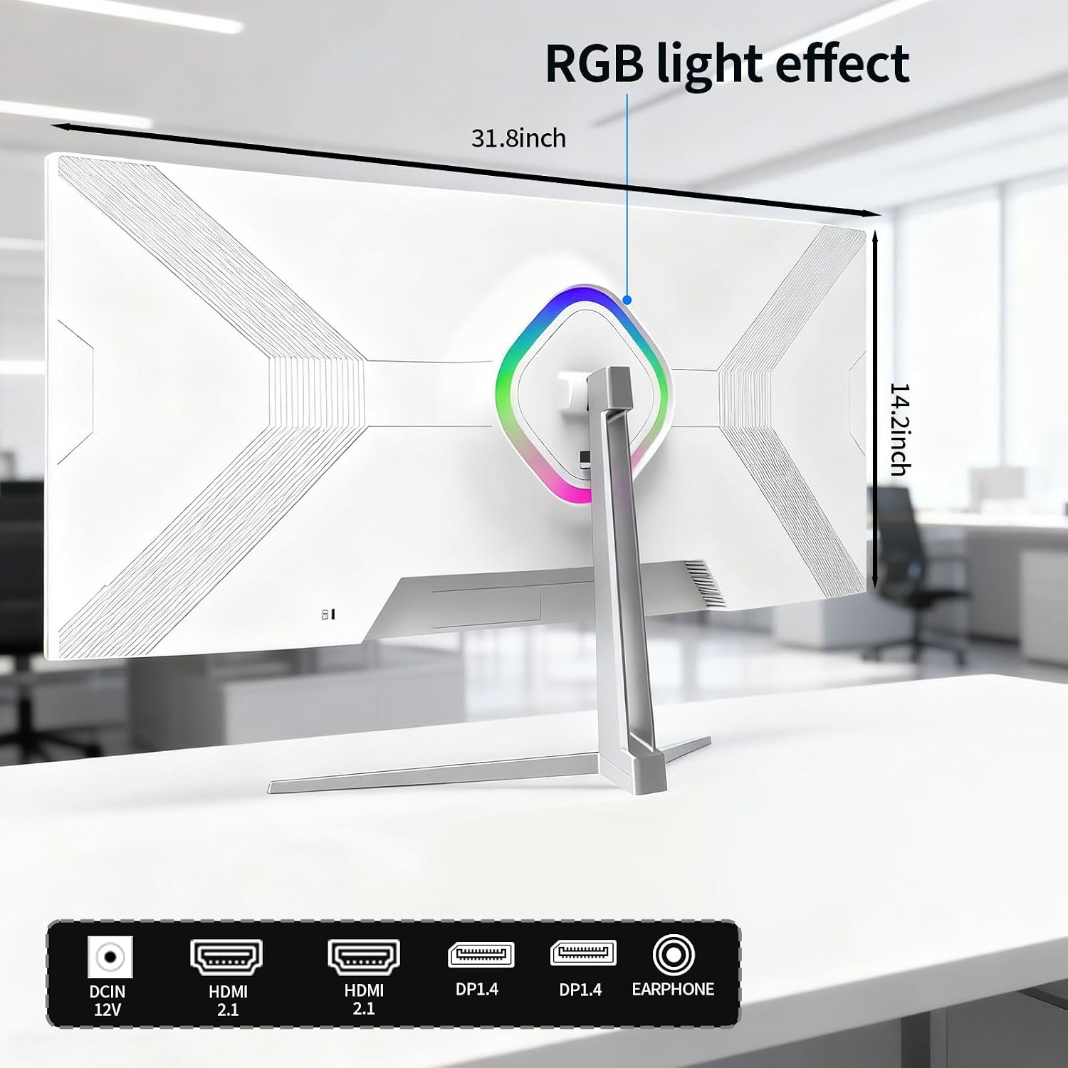 ZZA 34'' Gaming Monitor-165Hz/180Hz WQHD (3440x1440P) Ultrawide 34 White Curved Monitor,FreeSync for Tear-Free Gaming,120% sRGB, HDMI 2.1 & DP 1.4,PBP Mode,Wall Mountable