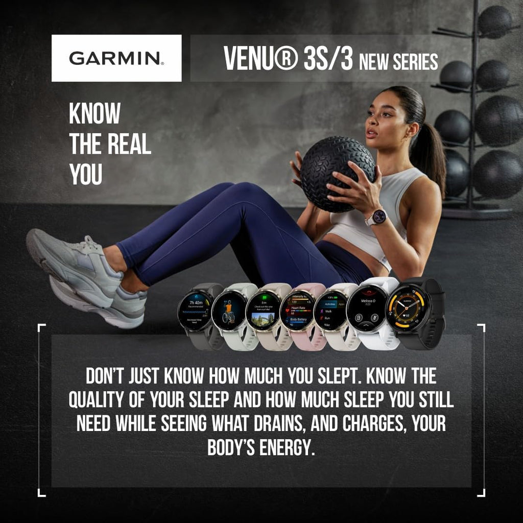Garmin Venu 3 GPS Smartwatch AMOLED Display 45 mm Watch, Advanced Health and Fitness Features, Up to 14 Days of Battery, Wheelchair Mode, Whitestone with White Earbuds Bundle