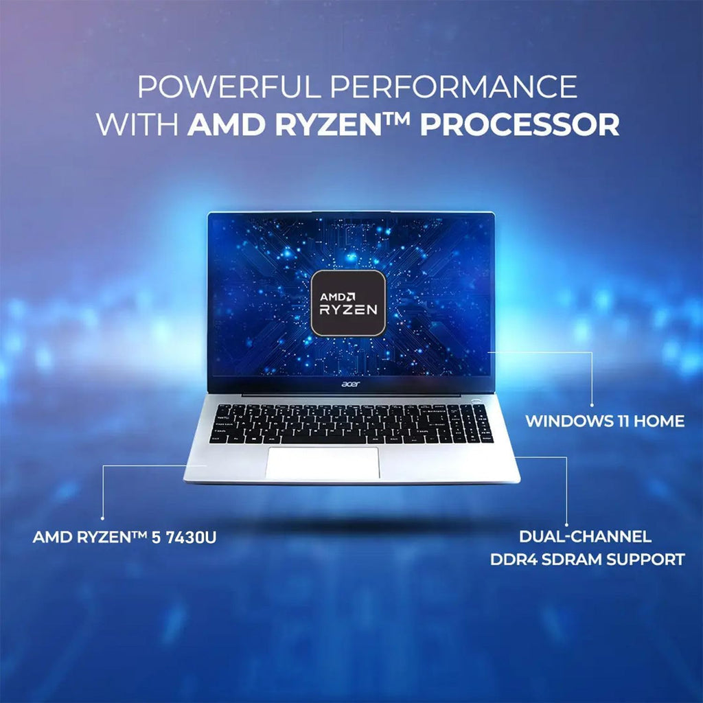 acer Aspire 3 Premium Slim Laptop Computer with Backlit Keyboard - AMD Ryzen 5 7430U CPU - 64GB RAM - 2TB SSD - 15.6' FHD Display - Fast Wi-Fi 6 - Webcam - Copilot AI Chat - Windows 11 Pro