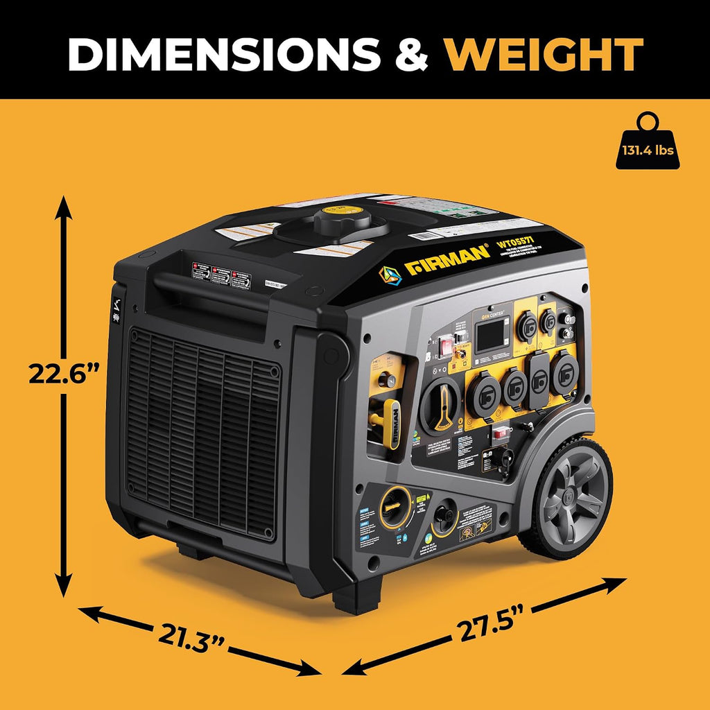 FIRMAN WT05571 Tri Fuel Inverter Portable Generator, 6850W Electric Start, Gas, Propane, Natural Gas Power, Whisper Series Quiet Operation, CO Alert Safety, RV Ready 120 240V Backup Generator