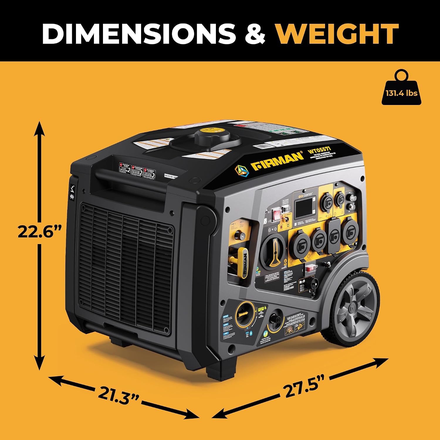 FIRMAN WT05571 Tri Fuel Inverter Portable Generator, 6850W Electric Start, Gas, Propane, Natural Gas Power, Whisper Series Quiet Operation, CO Alert Safety, RV Ready 120 240V Backup Generator