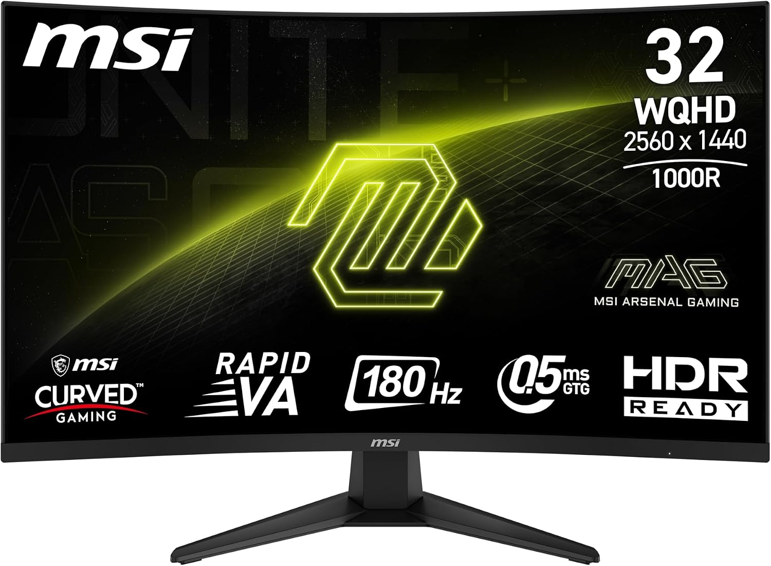 msi MAG 325CQF 32-inch 2560 x 1440 (QHD) Gaming Monitor, 180Hz, Adaptive-Sync, HDMI, DisplayPort, VESA Mountable, Tilt, Height Adjustable, Speaker, 0.5ms, Black
