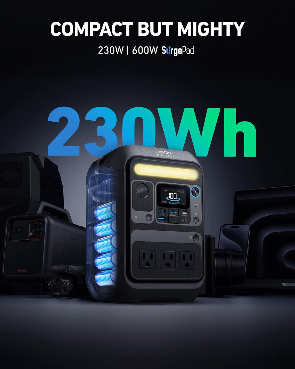 Anker SOLIX C200X Portable Power Station with 60W Solar Panel, 230.4Wh LiFePO4 Battery, 300W (600W Surge) Solar Generator, 140W Two-Way Fast Charging, For Outdoor Camping, Traveling, and Emergencies