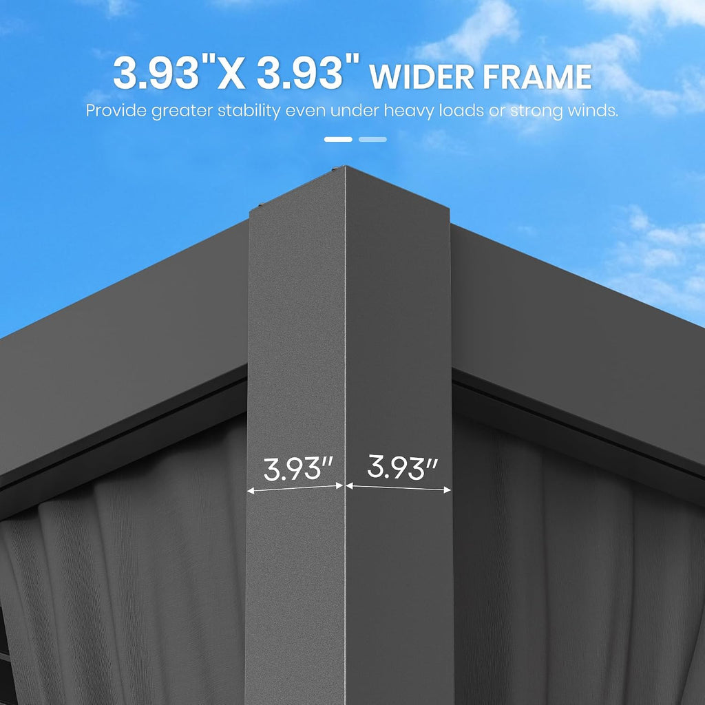 10'×20' Outdoor Louvered Pergola, Aluminum Outdoor Louvered Pergola Patio with Adjustable Roof for Outdoor Deck, Backyard, Garden (10x20FT with Curtain)