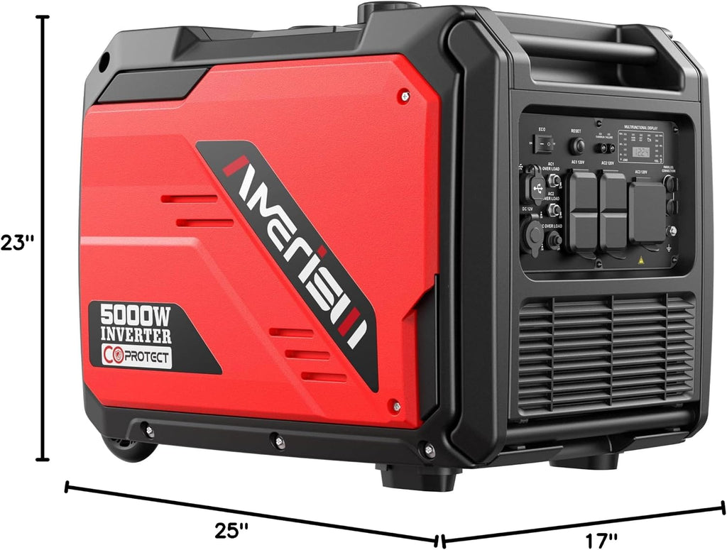 AMERISUN 5000W Inverter Generator Gas Powered, CO Sensor, Super Quiet Gas Generator with RV Ready 30A Outlet, Wheels Handle Kit, Parallel Capable for Home Backup Emergency Use Camping, EPA Compliant
