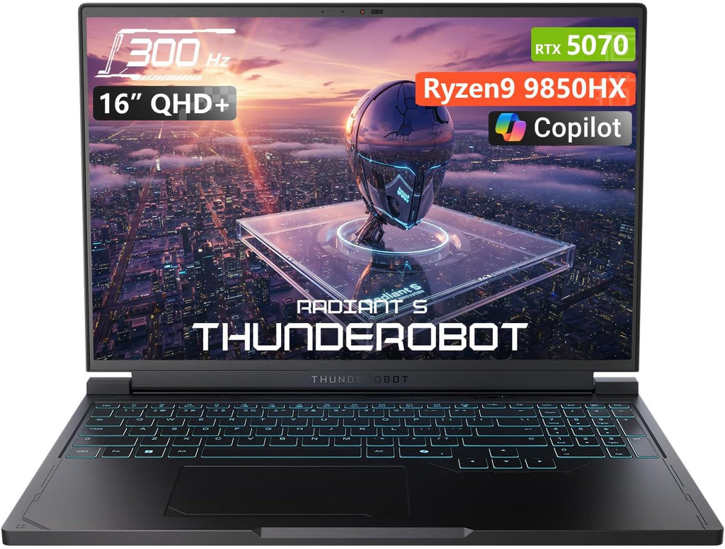 Thunderobot Radiant 16S R9 5070 300Hz Gaming Laptop, 16' QHD+ 2.5K, AMD Ryzen 9 9850HX, GeForce RTX 5070, up to 300Hz Hummingbird Display, 16GB DDR5, 1TB SSD, RGB Backlit KB, Wi-Fi 6, Win 11 Home