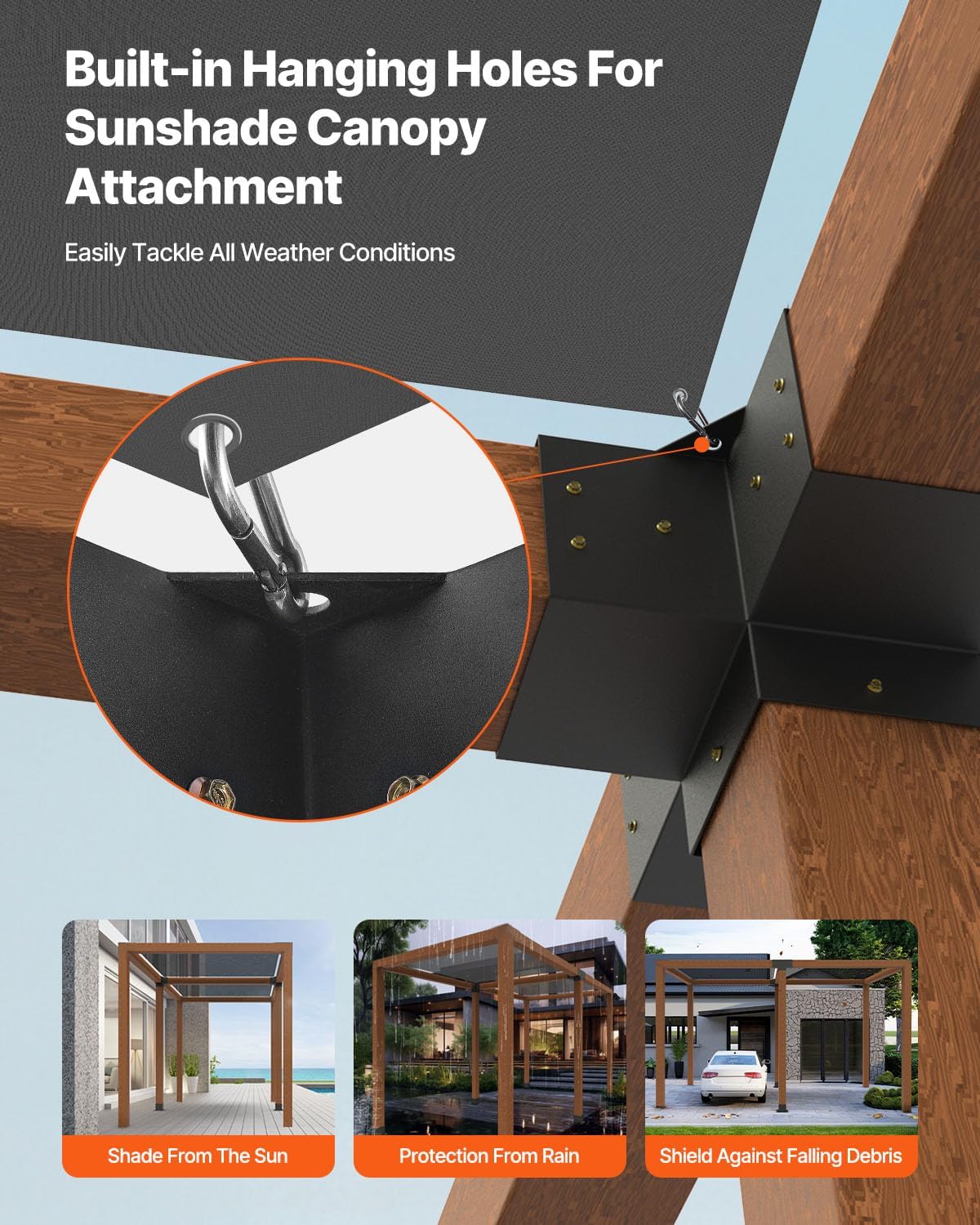 VEVOR Pergola Bracket Kit, 6x6 Inch (Inner Size 5.5x5.5), 2 Pcs 4-Way Heavy Duty Corner Bracket Woodworks DIY Post Base Kit, Easy Installation Wooden Beams for Gazebos, Patio Pergolas, Log Cabin