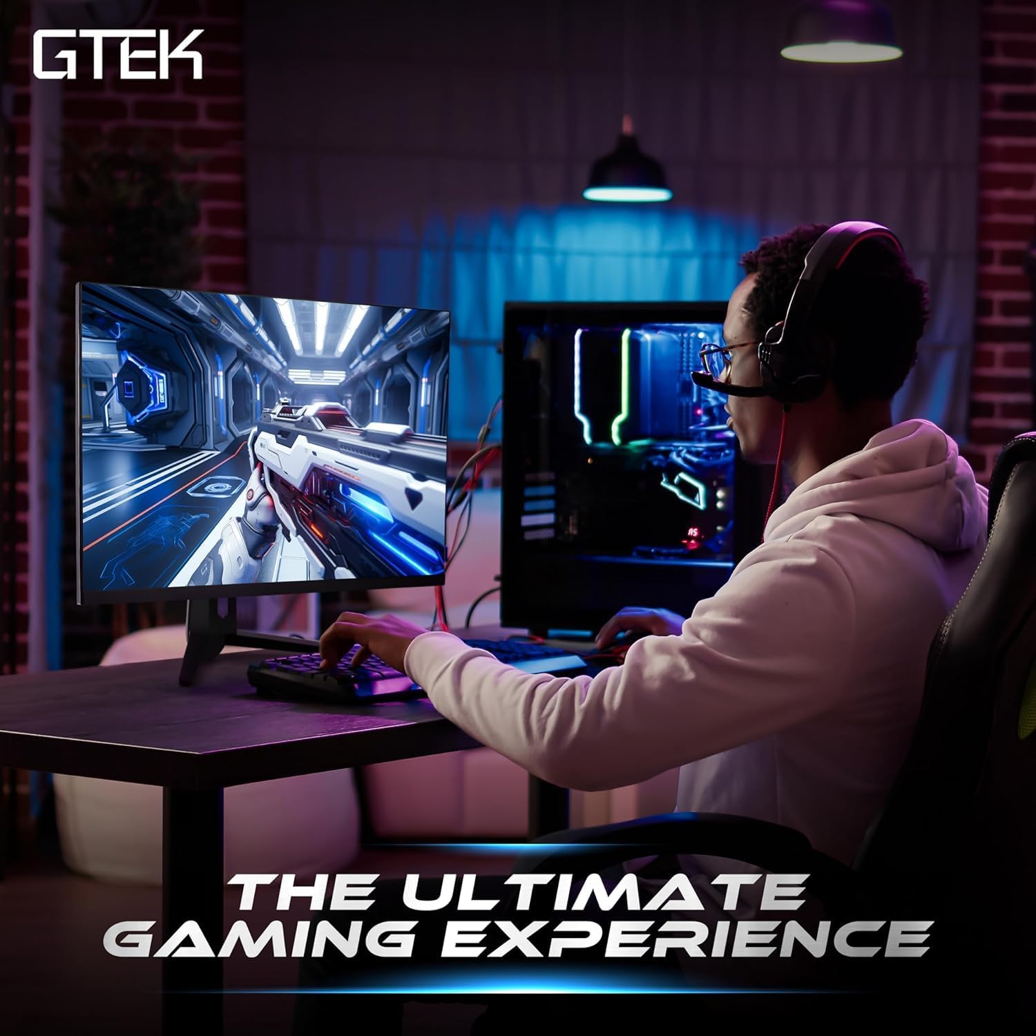 GTek 27' 2K QHD 2560×1440p Gaming Monitor, 240Hz Refresh, 1ms MPRT, Fast IPS, HDMI DisplayPort, Frameless Design, Adjustable Stand, Perfect for Gaming, Streaming & Productivity