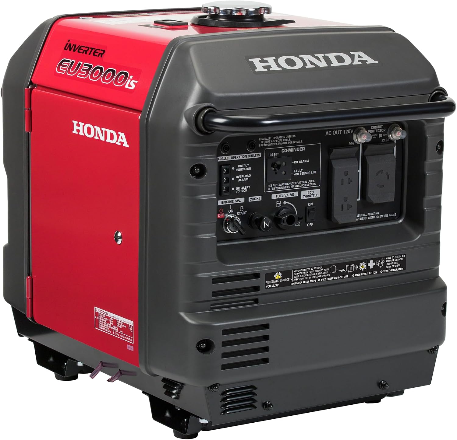 Honda EU3000iS 3000 Watt Inverter Generator, Super Quiet 120V Gas Powered Portable Generator for Camping, RV or Home Backup Power Supply, Up to 19.6 Hour Run Time (EU3000IS1AN)