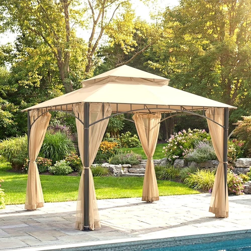 Garden Winds Reinforced Replacement Canopy Top Cover Compatible with The L-GZ093PST Summer Veranda 10' x 10' Gazebo - Classic Sand, Riplock 350