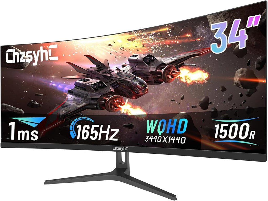 34 Inch Ultrawide Curved Gaming Monitor - WQHD 3440x1440p, 165Hz, 120% sRGB, FreeSync, VESA Mountable (DP&HDMI Cable Incl.) - Immersive PC Monitor for Gamers & Professionals, Black