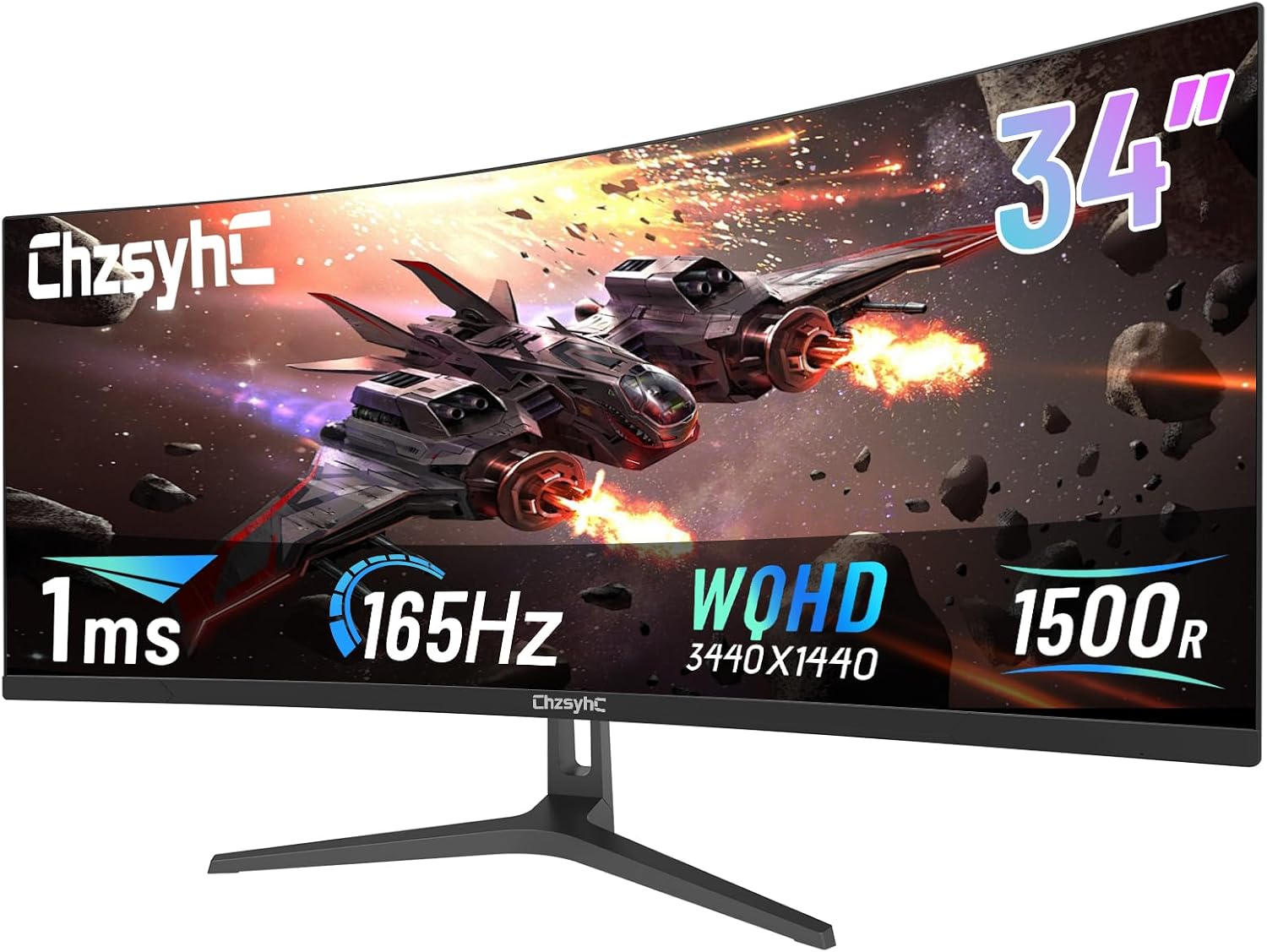 34 Inch Ultrawide Curved Gaming Monitor - WQHD 3440x1440p, 165Hz, 120% sRGB, FreeSync, VESA Mountable (DP&HDMI Cable Incl.) - Immersive PC Monitor for Gamers & Professionals, Black