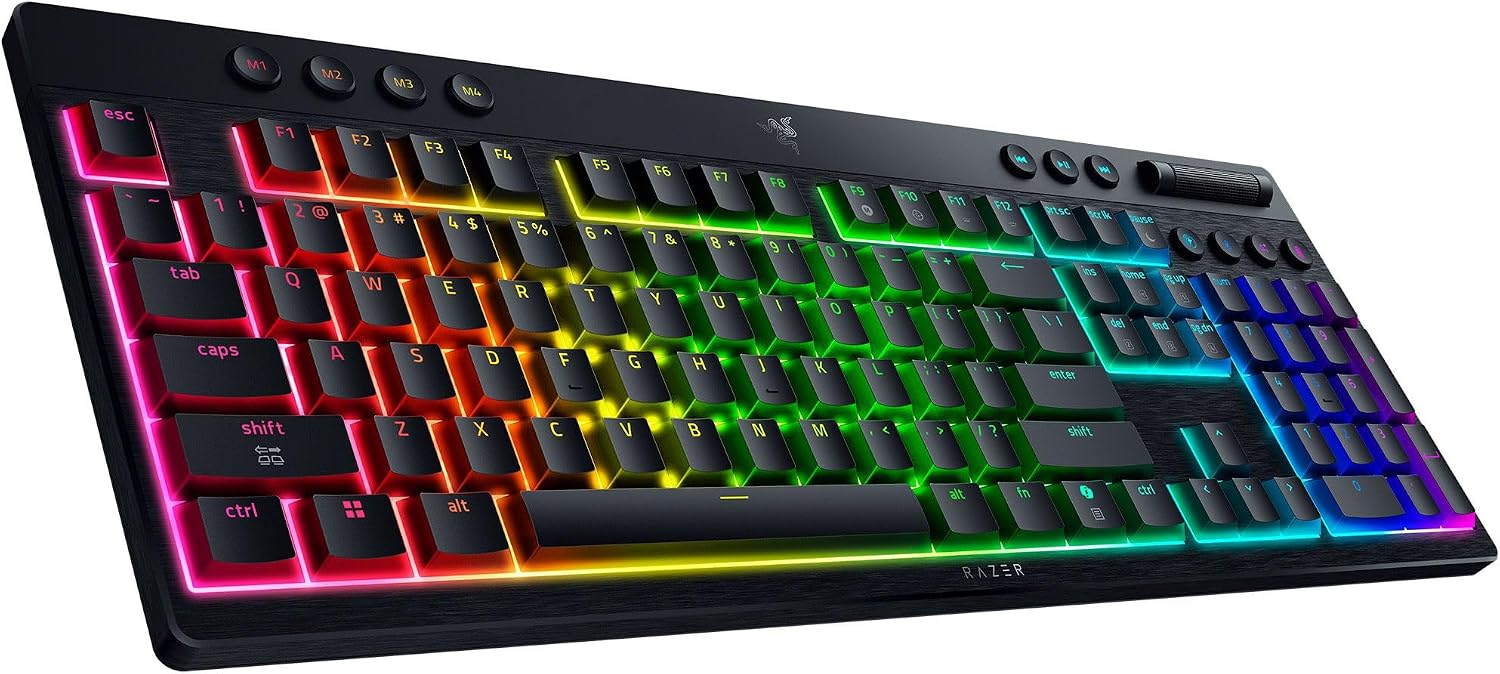 Razer BlackWidow V4 Low Profile HyperSpeed Wireless Gaming Keyboard: Orange Mechanical Switches - 2.4GHz Wireless & Bluetooth - Multi-Function Roller - 11 Control Buttons - Long Battery Life