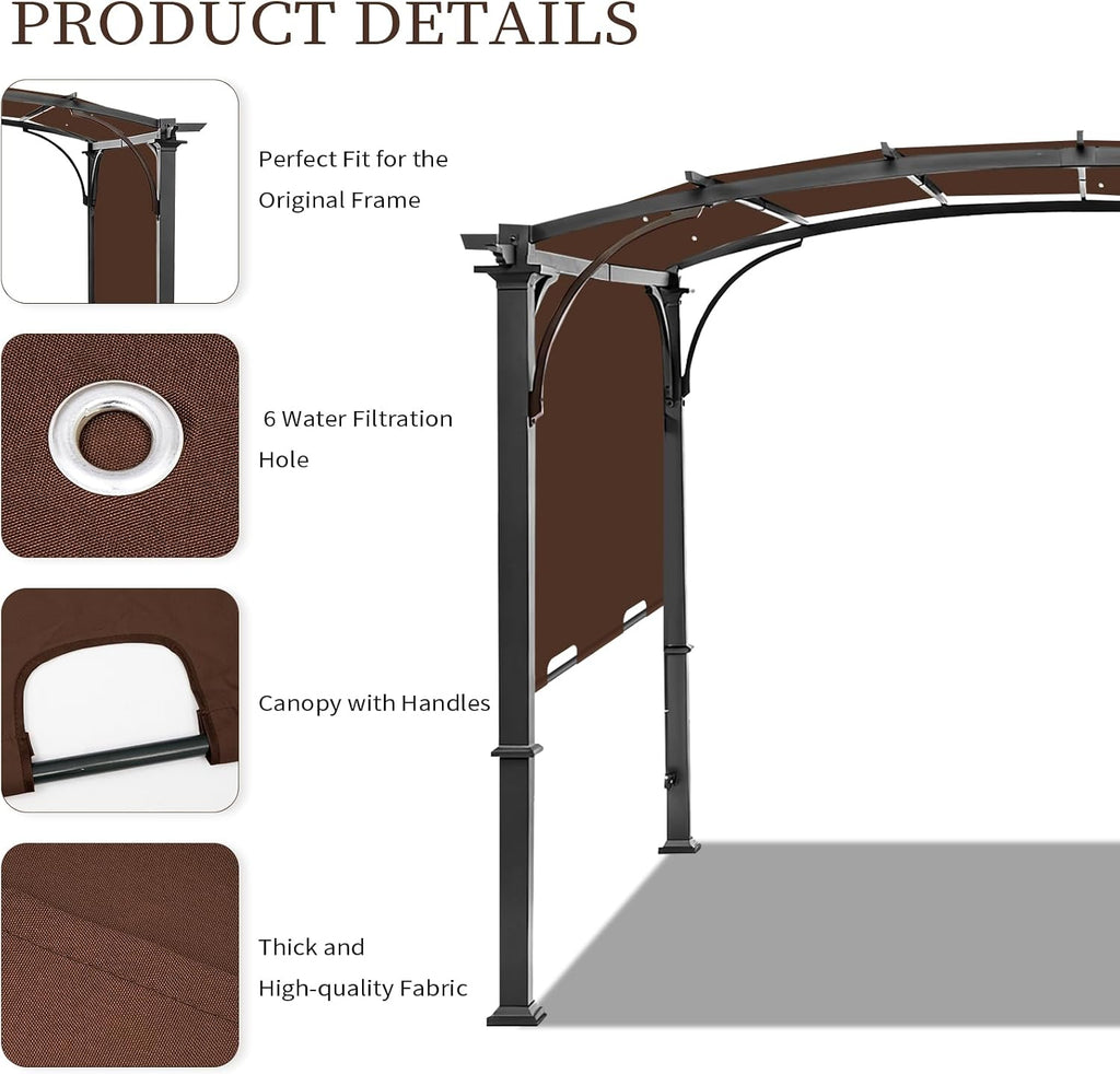 Pergola Canopy Replacement Cover for Lowe's Allen + Roth 10x10 Ft Freestanding Pergola, 200' x 103' Shade Cover, Compatible with Model #L-PG152PST-B,Cover Only (Coffee)