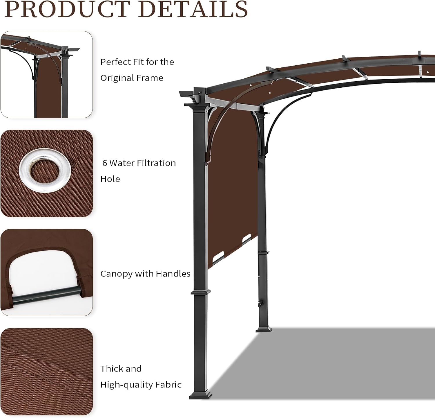 Pergola Canopy Replacement Cover for Lowe's Allen + Roth 10x10 Ft Freestanding Pergola, 200' x 103' Shade Cover, Compatible with Model #L-PG152PST-B,Cover Only (Coffee)