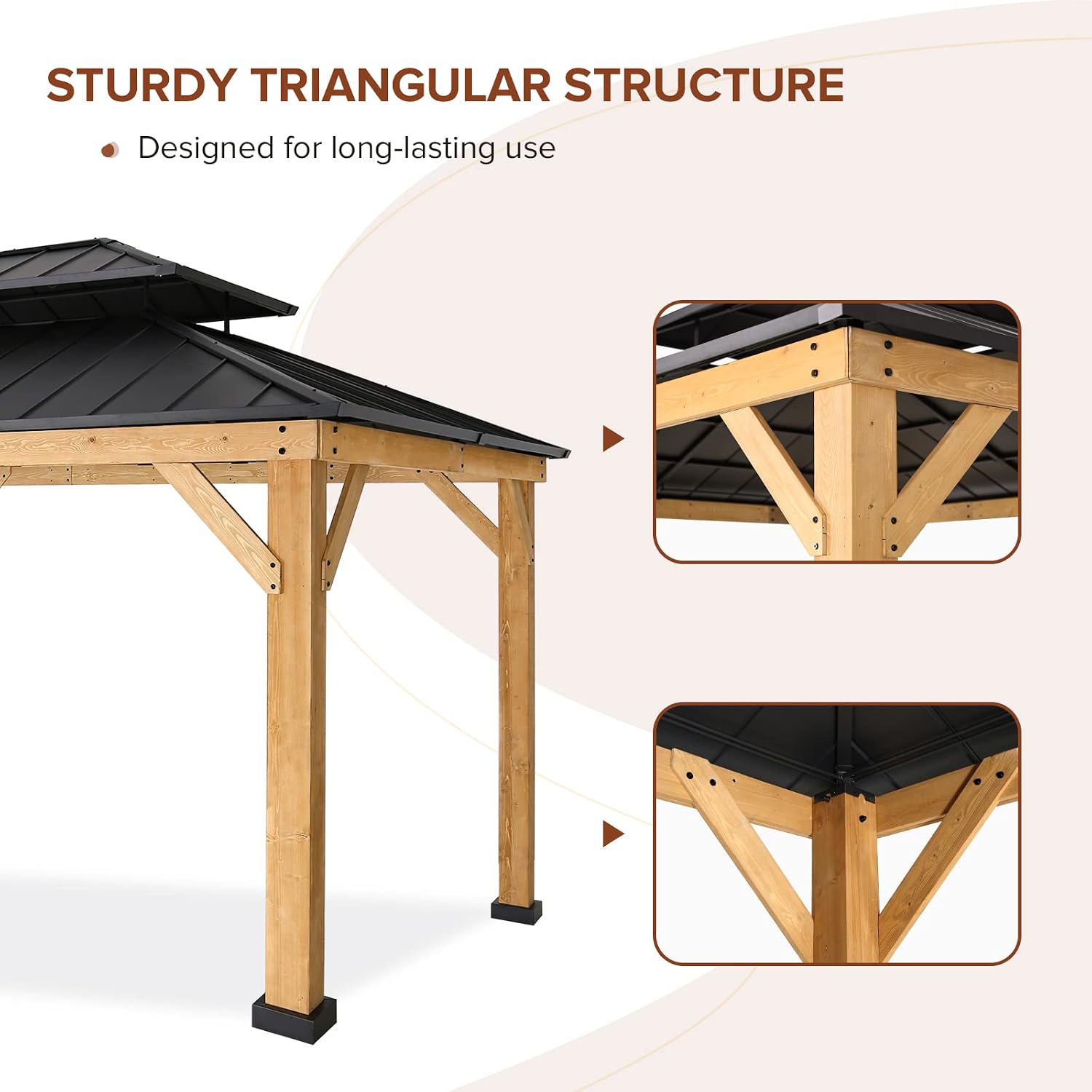 EAGLE PEAK 11x13 Hardtop Gazebo, Glavanized Steel Double Roof with Cedar Wood Frame, Outdoor Pavilion for Patio, Deck, Lawn and Garden, Natural Wood/Black