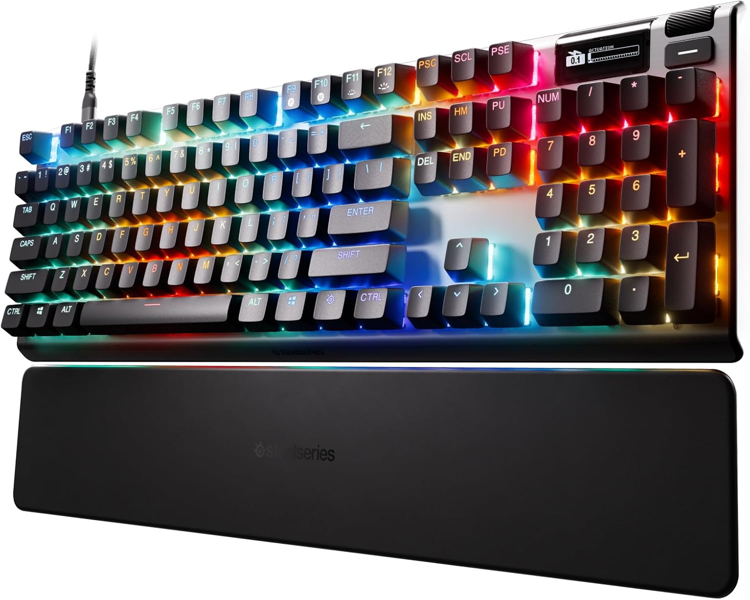 SteelSeries Apex Pro Gen 3 OmniPoint 3.0 HyperMagnetic Switches Adjustable Actuation Rapid Trigger Game-Ready Presets Protection Mode Rapid Tap/SOCD OLED RGB PBT Keycaps USB-C (Renewed)