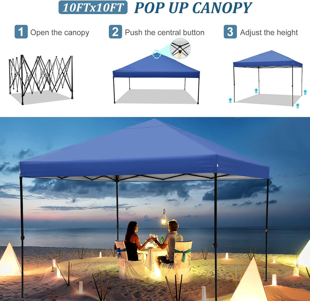 10x10ft Pop Up Canopy Tent, Commercial Grade Instant Shelter, Garden Tent Waterproof, Height Adjustable, Carrying Bag with Wheels for Camping, Parties, Celebrations