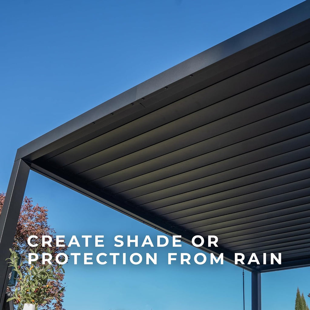 Backyard Discovery Sarasota 16' x 10' Galvanized Steel Louvered Pergola Kit with Adjustable Roof, Shade, Rain Protection, High-Wind Rating, Gutter System for Outdoor Patio, Garden, Deck, Entertaining
