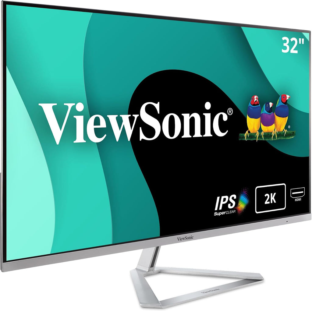 ViewSonic VX3276-2K-MHD 32 Inch 1440p Monitor, IPS with Screen Split Capability and Eye Care Technology for Home and Office Entertainment, Ultra-Thin Bezels, DisplayPort, and HDMI Inputs