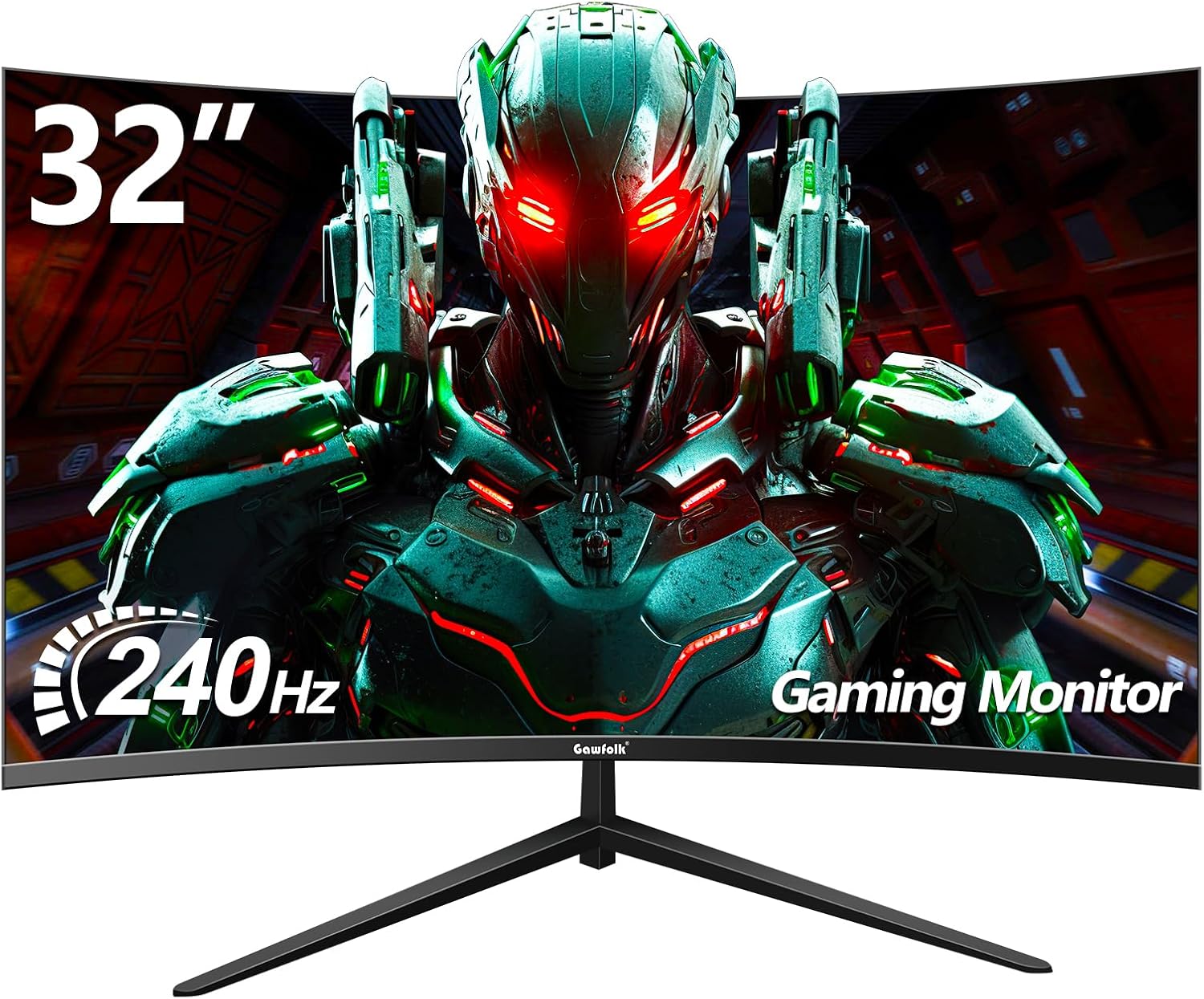 Gawfolk 32 Inch Curved Gaming Monitor 240Hz, 1800R PC Monitor Full HD 1080P, Frameless Computer Dispaly with Freesync and Eye Care Technology, Wall Mountable