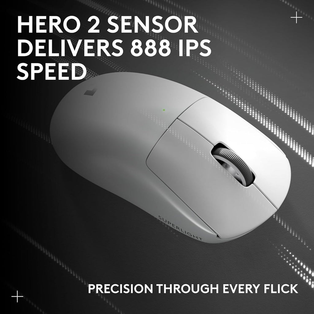 Pro X Superlight 2c Wireless Gaming Mouse: 51g Compact Mini Size, Symmetrical Shape, <8 kHz Polling, 44K DPI, PowerPlay Wireless Charging Supported, USB-C, 5 Programmable Buttons, For PC/Mac - White