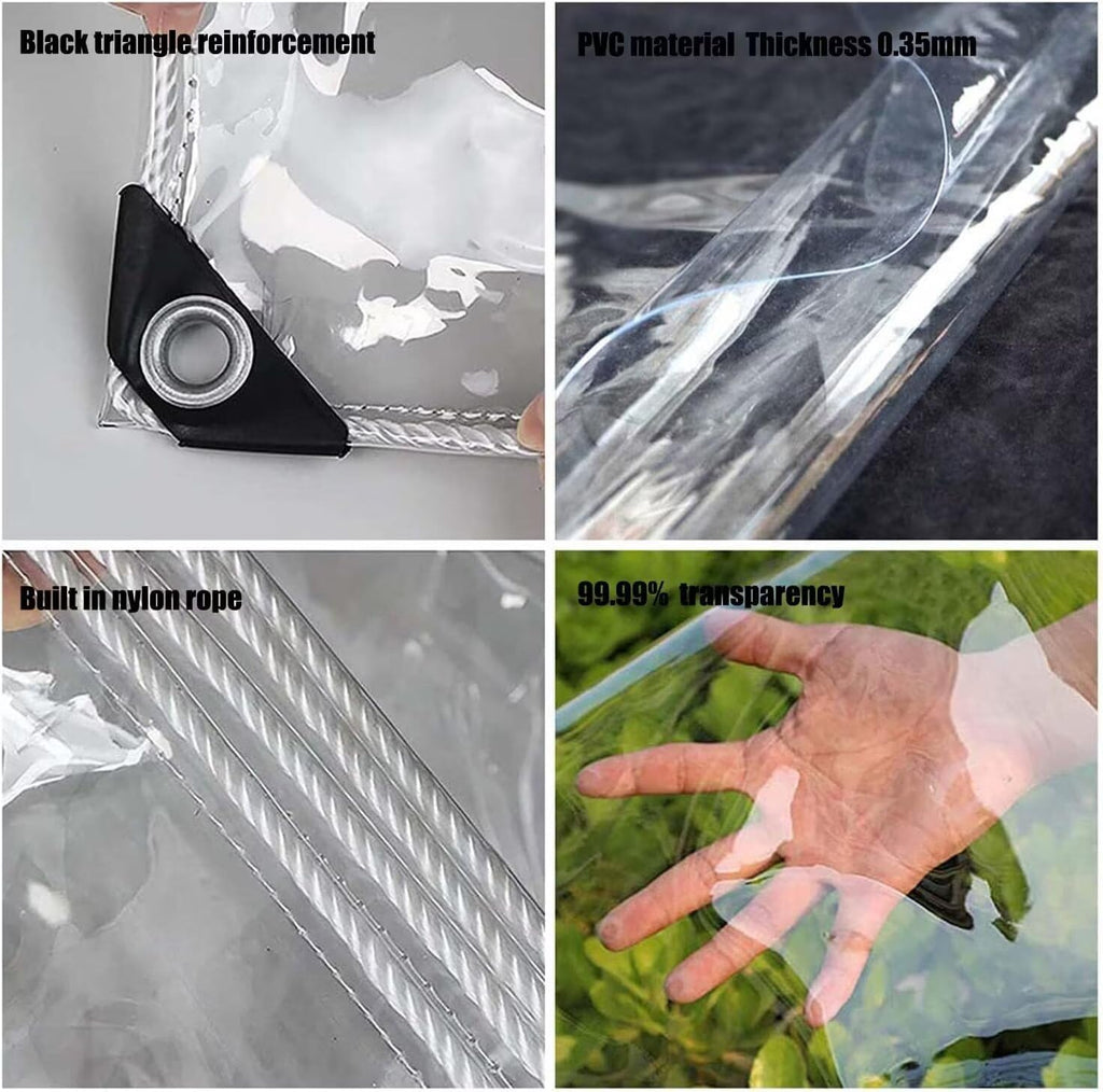 Clear Tarp 8' x 20' PVC 14 Mil Clear Tarps Heavy Duty Waterproof, 400g/m² Clear Tarps Vinyl with Grommets for Camping, Plants Greenhouse, Cars, Patio and Pavilion