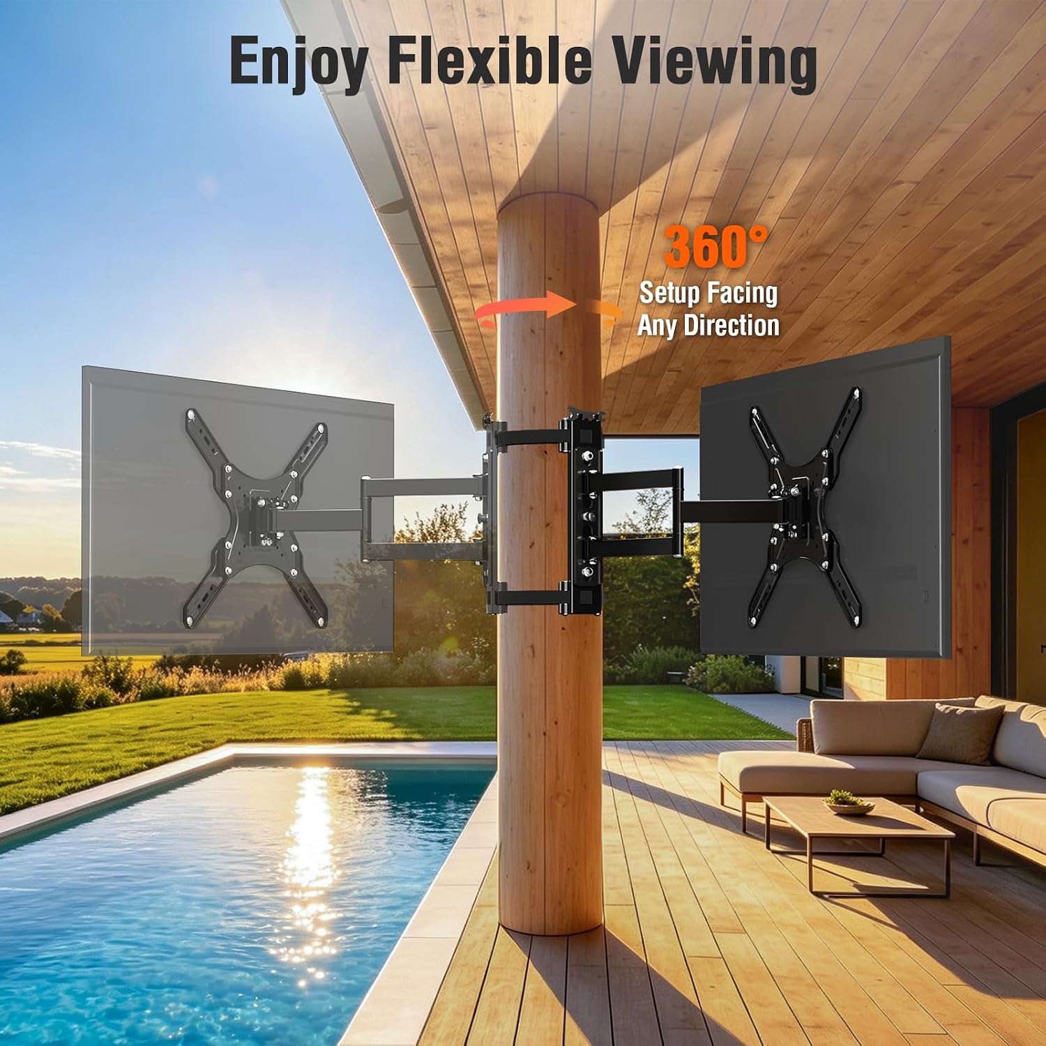 ELIVED Outdoor Pillar TV Mount for Most 26'-60' TVs, Column TV Mount Weatherproof for Gazebo Patio Pergola, No Drill tv Bracket Swivel and Tilt, Fits Multi-Shaped Poles, Max VESA 400x400mm, 77 Lbs.