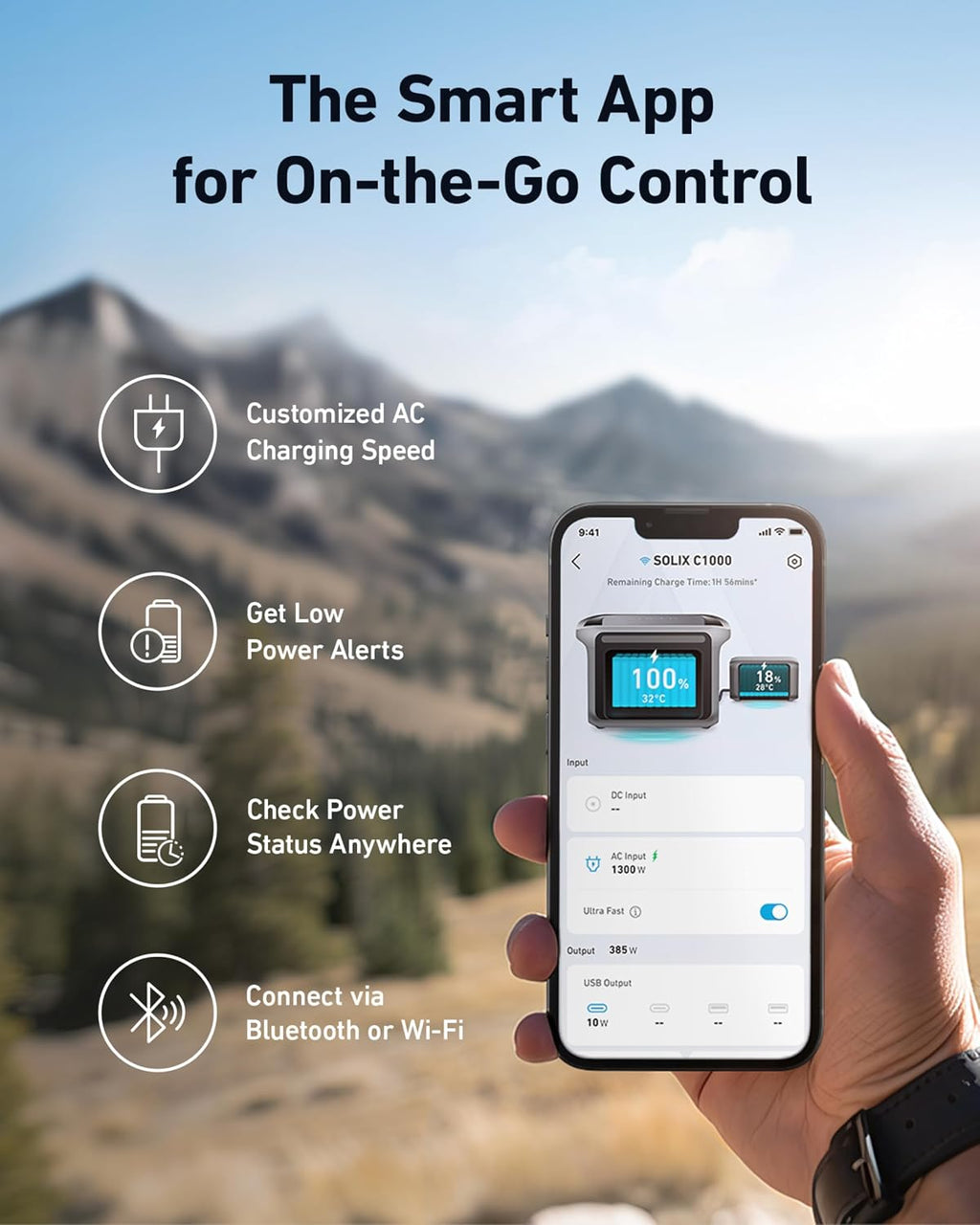 Anker SOLIX C1000 Portable Power Station with 100W Solar Panel, 1800W Solar Generator, 1056wh LFP (LiFePO4) Battery, 6 AC Outlets, Up to 2400W for Home, Power Outages, and Outdoor Camping