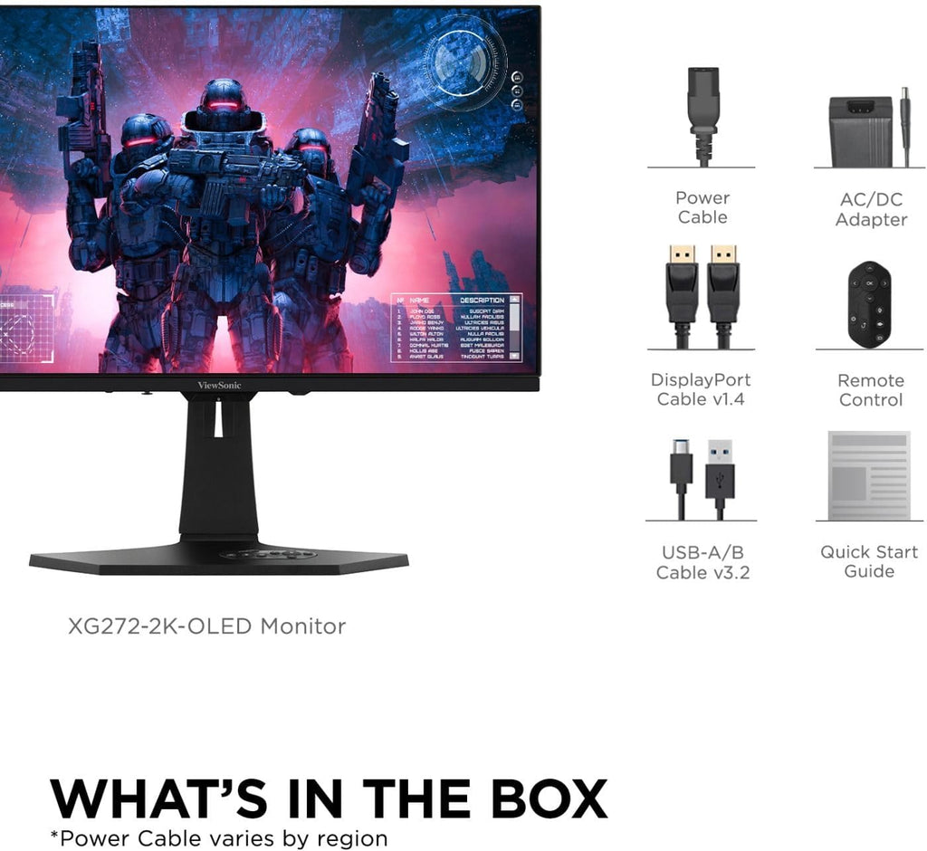 ViewSonic XG272-2K-OLED 27 Inch 1440p 240Hz OLED Ergonomic White Gaming Monitor with up to 0.01ms, FreeSync Premium, G-Sync Compatibility, RGB, and USB-C, HDMI v2.1, DP Inputs
