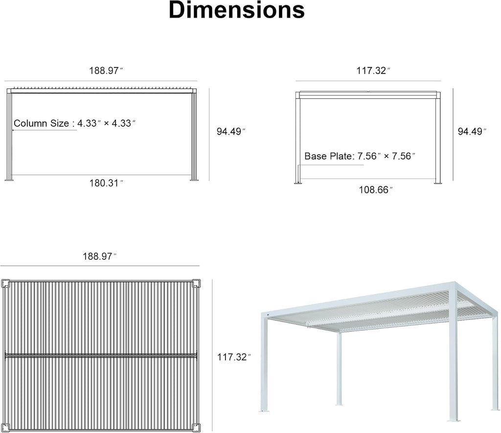 PURPLE LEAF Outdoor Louvered Pergola 10' x 16' White Aluminum Pergola Modern Shade Gazebo with 2 Independently Adjustable Rainproof Hardtop for Patio Garden Yard