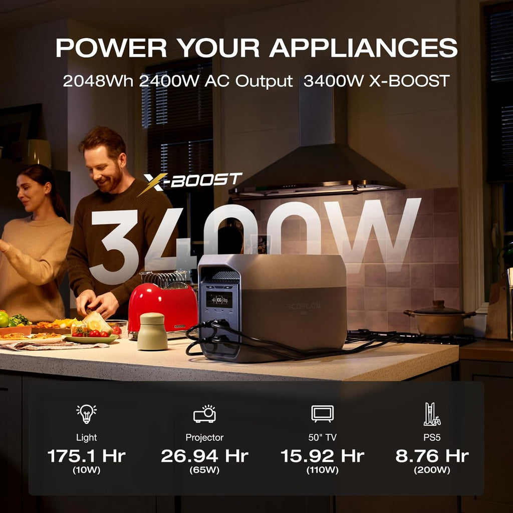 EF ECOFLOW Portable Power Station DELTA 3 MAX with 400W Solar Panel, 3400W X-Boost Output, Ultra-Fast 0-80% Charging in 1.13 Hr, Home Backup & RV Camping