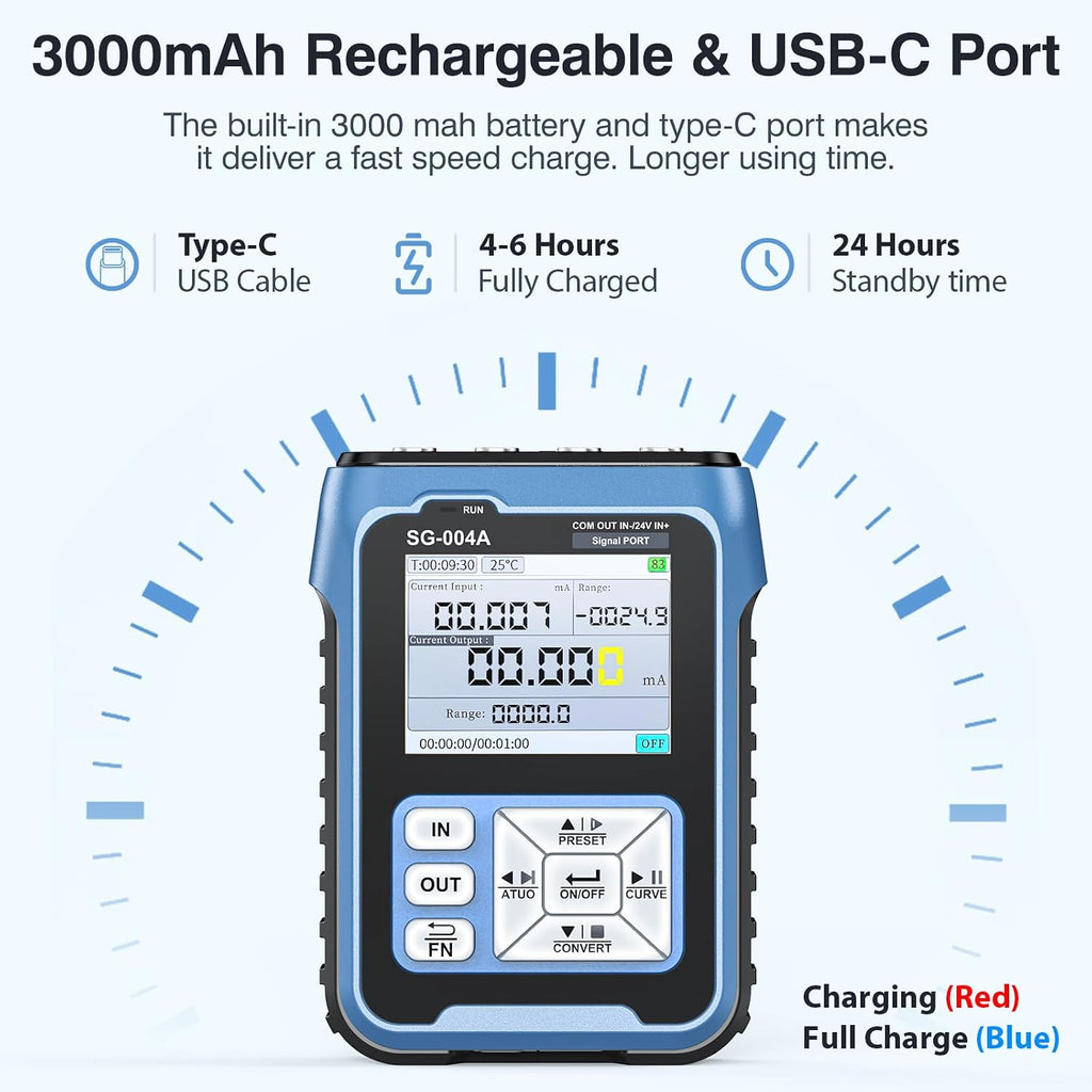 Riiai SG004A 4-20ma 0-24V Signal Generator, Programmable Current Voltage Generator, Resistance Millivolt Thermocouple Tester, Real-time Curve, 3000mAh USB Rechargeable, for PLC Simulator