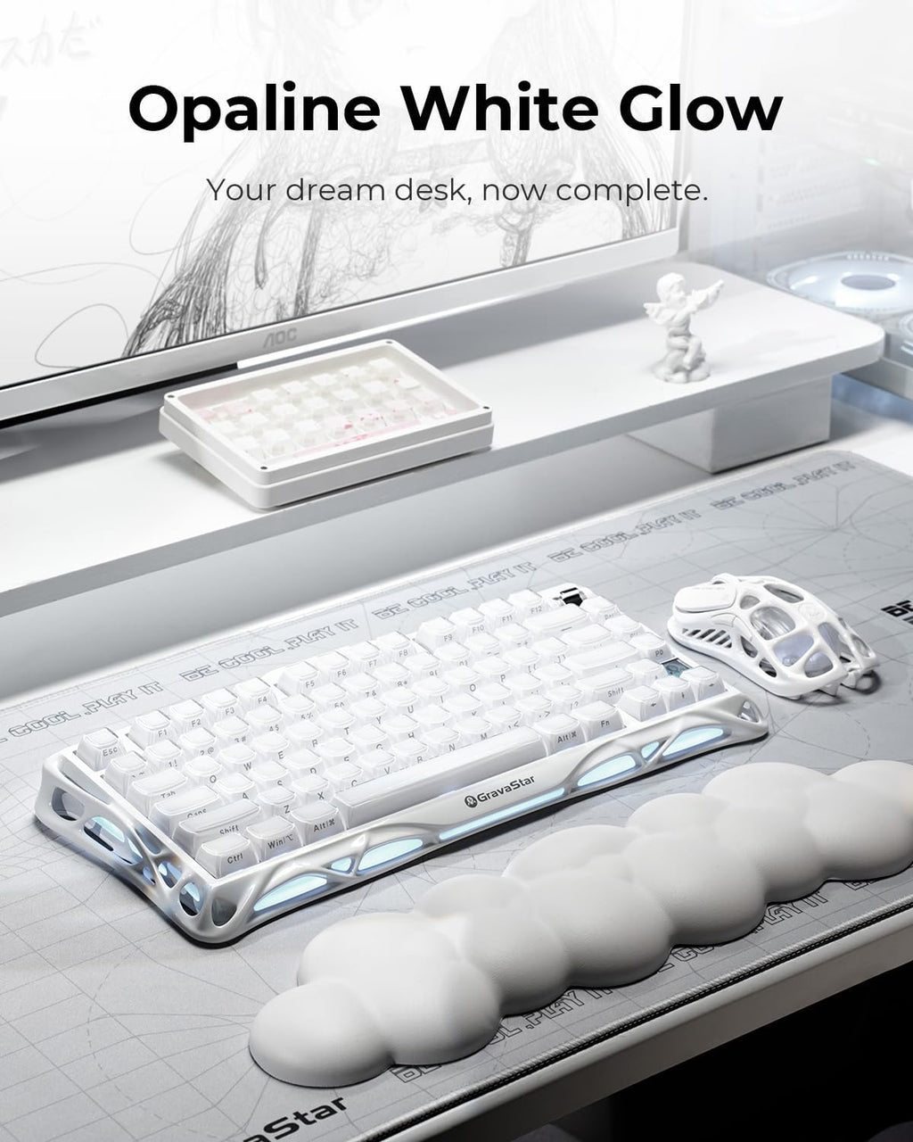 GravaStar Mercury K1 75% White Wireless Keyboard, Aluminum Alloy Exoskeleton Design Mechanical Gaming Keyboard, Gasket Hot-Swap Socket, Linear Switches, RGB Backlit