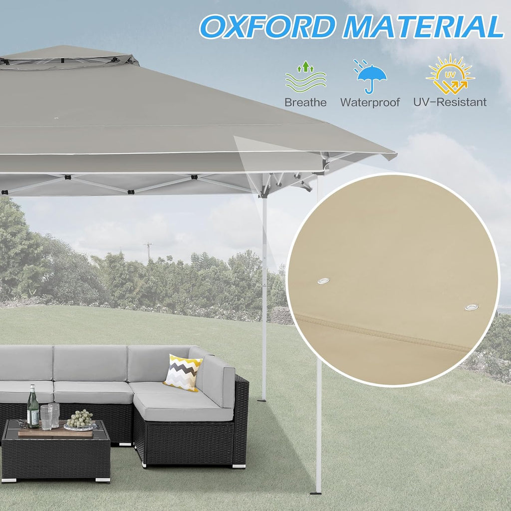ECOTOUGE 12FT Pop Up Canopy Tent, Instant Shelter Gazebo, Carrying Roller Bag, Waterproof & UV Resistant Party Tent for Patio, Grill and Backyard Furniture, Khaki