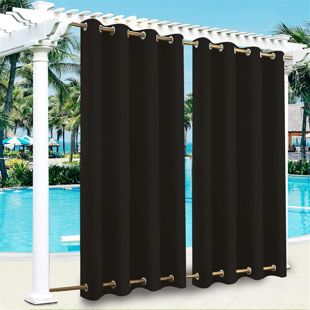 SK Studio Outdoor Curtains for Patio Waterproof Sunlight Block Rustproof Grommet Top and Bottom Windbreak Privacy Curtain for Gazebo, Front Porch, Pergola, 2 Panels, Black, 100' W x 96' L