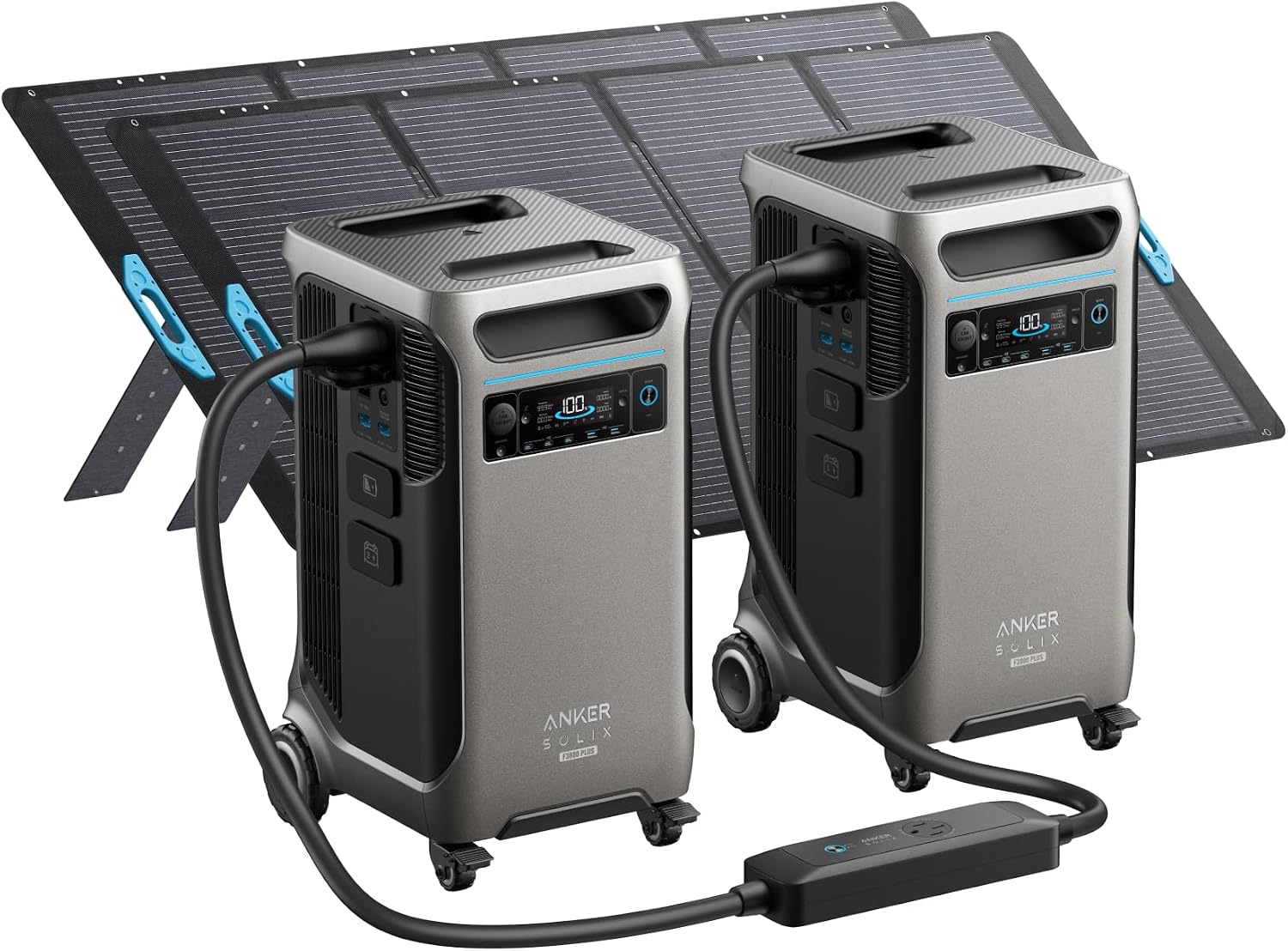 Anker SOLIX F3800 Plus Portable Power Station with Double Power Hub and 2x400W Solar Panels, 7.68kWh, 12,000W AC Output, Generators for Home Use, Works with Generator, For Power Outage and Emergencies