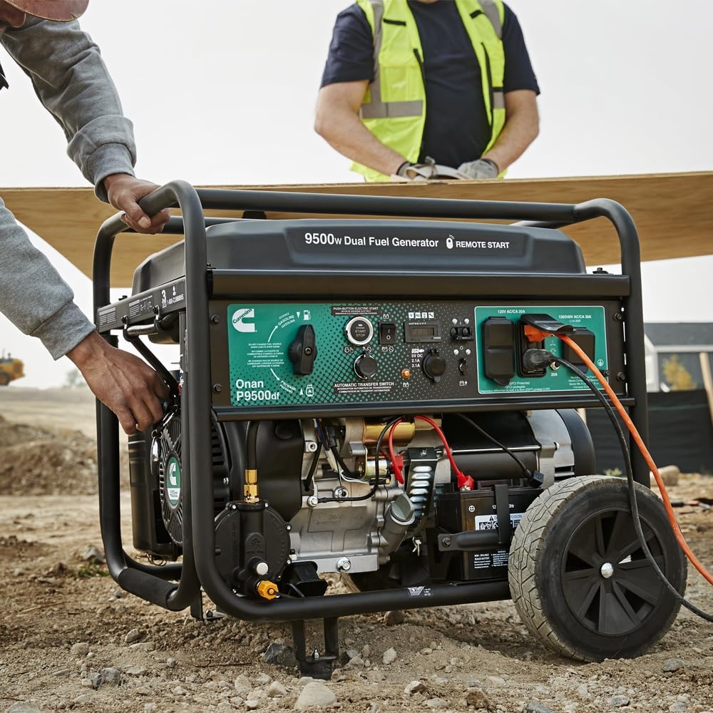 Cummins Onan P9500df Dual Fuel Portable Generator – 9500-Watt Gas & Propane Power, Electric Start, Ultra-Quiet, RV Ready, Emergency Backup for Home, Jobsite & Outdoor Use