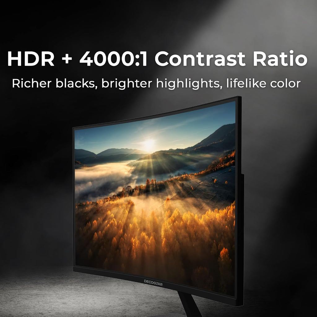 Deco Gear 27' 240Hz Curved Gaming Monitor, 1500R VA, FHD 1080p, HDR, 99% sRGB, Premium Adaptive-Sync, 5ms OD, HDMI & DisplayPort, FPS/RTS Modes, PC & Console Compatible, American Seller