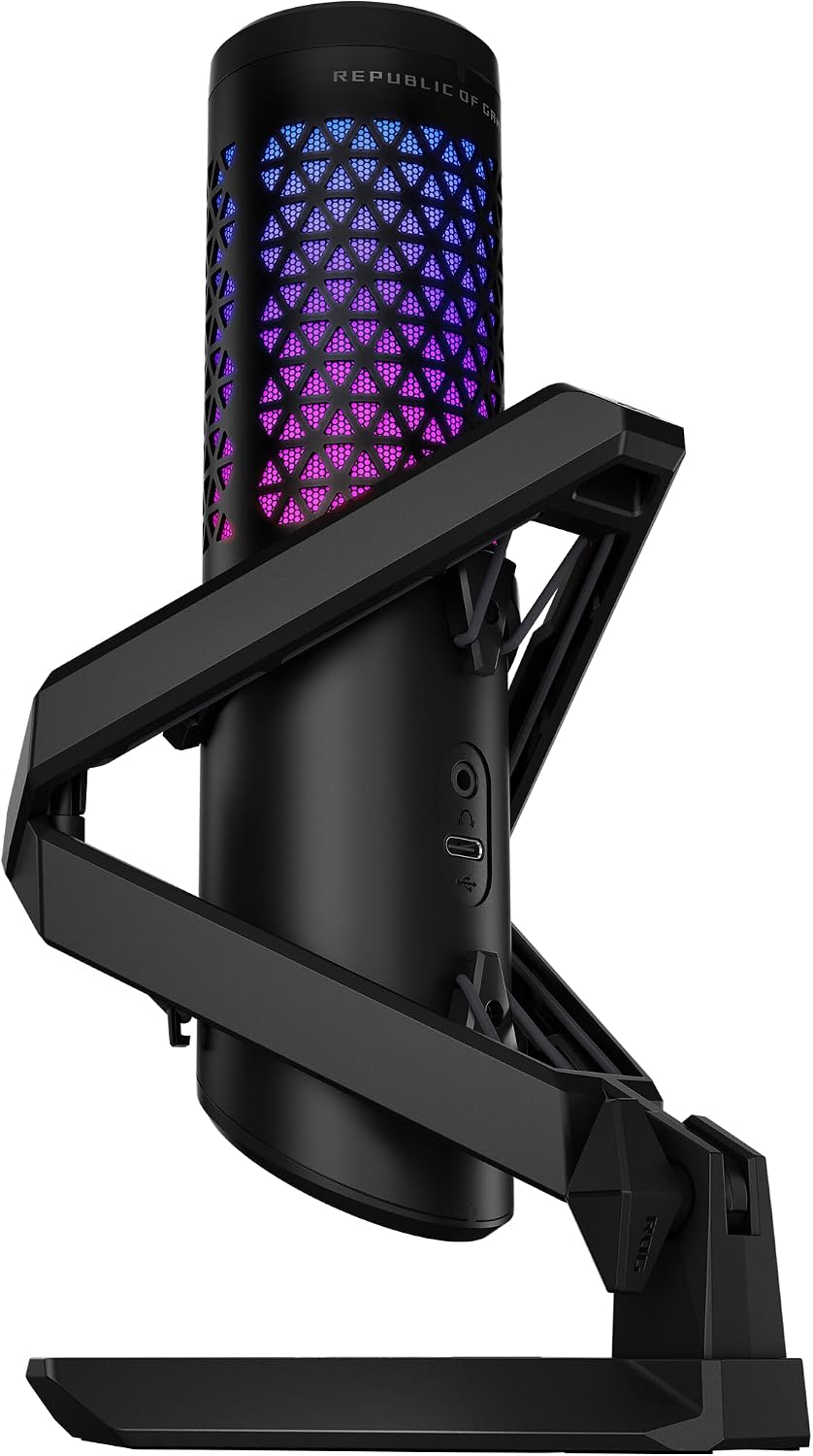 ASUS ROG Carnyx USB Gaming Microphone (25mm Condenser Capsule, 192kHz/24-bit, Cardioid, high-Pass Filter, Built-in pop Filter, Metal Shock Mount, one-Touch Mute, USB, Aura Sync RGB)- Black
