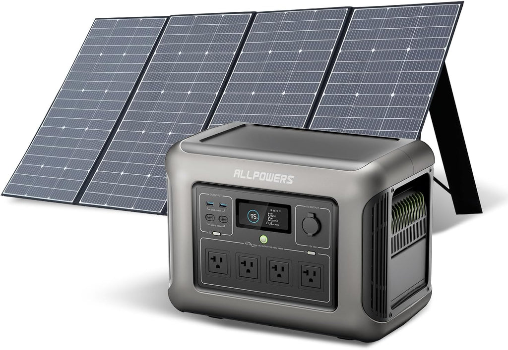 [2025 New Version] ALLPOWERS R1500 LITE Portable Power Station with SP037 Solar Panel, 1600W 1056Wh LiFePO4 Solar Generator with 400W Panel Included, Solar Power with UPS Function, Fast Charging