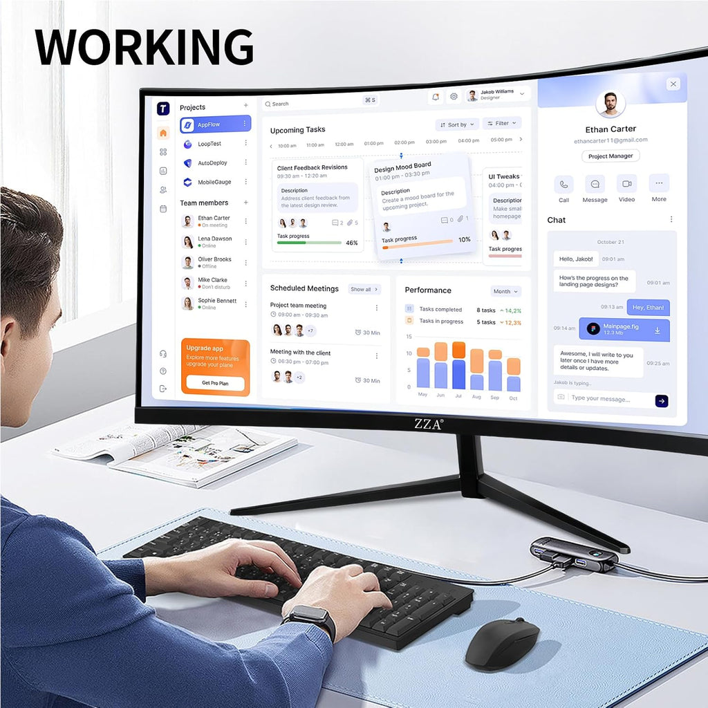 ZZA 32' 4K Curved Gaming Monitor - UHD（3840 * 2160） 60Hz Computer Monitor, Immersive Gaming Experience with Refresh Rate, VA Panel, 3000R and Adptsync Premium | HDR10 | 100% sRGB | 3840x2160